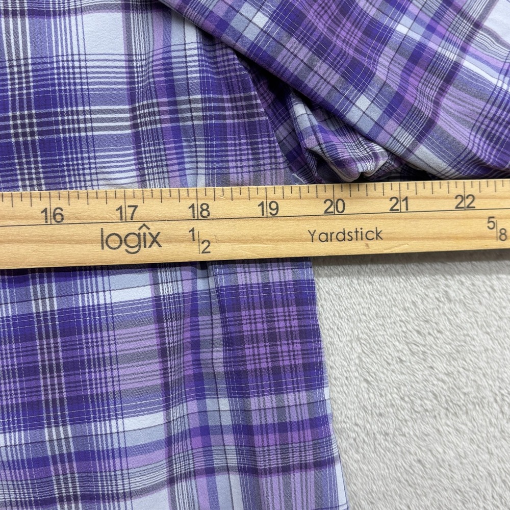 Duluth Trading Co Button Up Shirt Women XL Purple Plaid Short Sleeve Vented Back - Picture 7 of 9